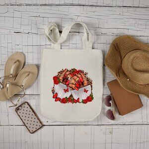 Women's leopard Red Rose Print Heavy Canvas Custom Cotton Tote Bag